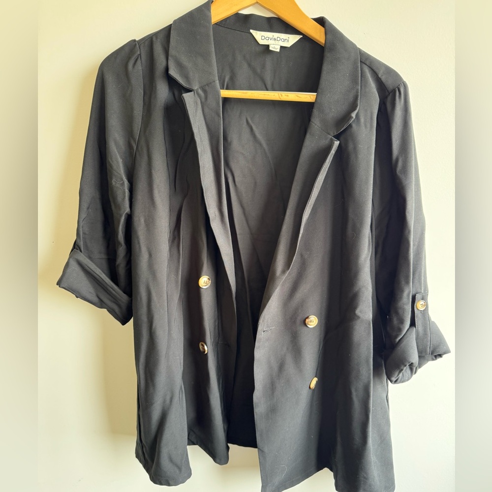 DAVI & DANI Black Blazer with Gold Buttons